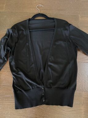 Misook Black Button-Down Lightweight Cardigan